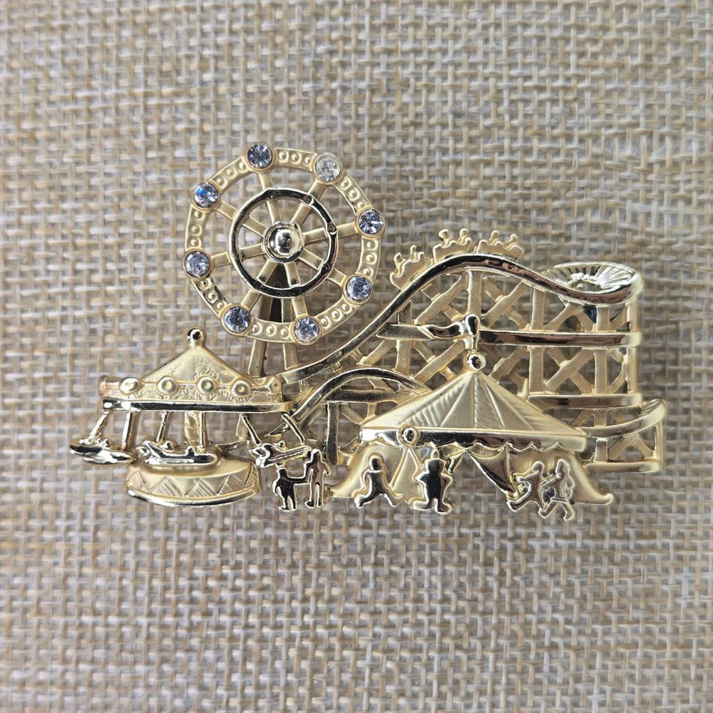 Vintage AJC Goldtone Rhinestone Carnival Amusement Park Brooch Pin Articulated